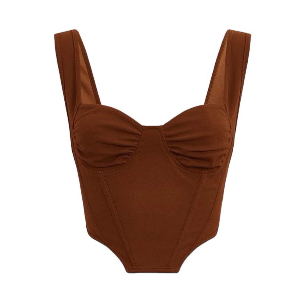 Brown Small Ruched Bust Hanky Hem Wide Strap Top